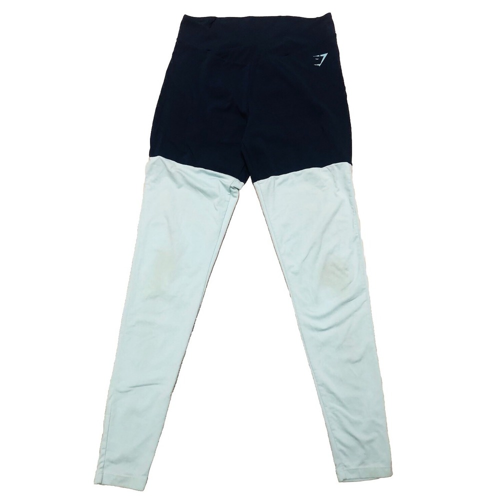 Gymshark‎ Leggings Women's M Navy Blue Mint Colorblock Cross Over Waist *stains